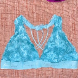 PINK Victoria’s Secret Lace Strappy Back Halterneck Bralette (TieDye Light Blue)